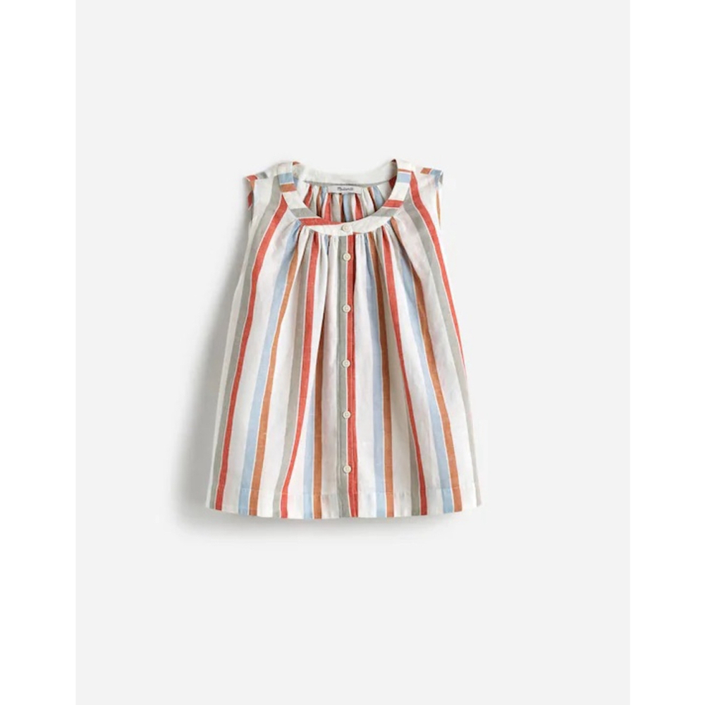 Madewell Button-Front Tank in Linen-Cotton Brown, Red & blue stripe XS